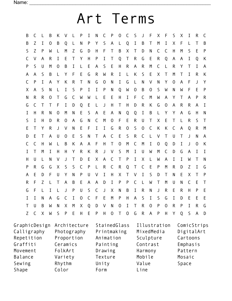 Art Terms Word Search