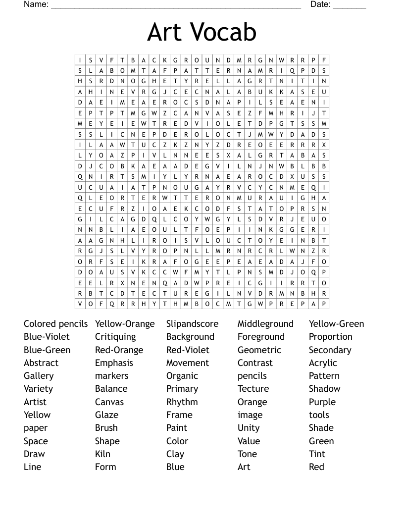 Art Vocab Word Search
