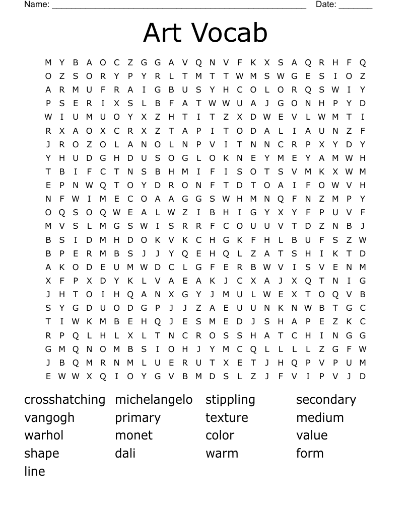 Art Vocab Word Search