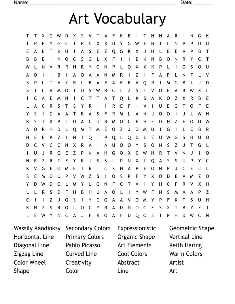 Art Vocabulary Word Search