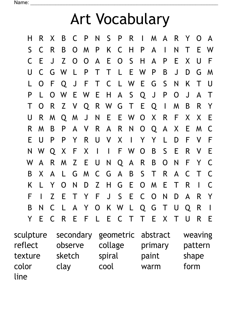 Art Vocabulary Word Search