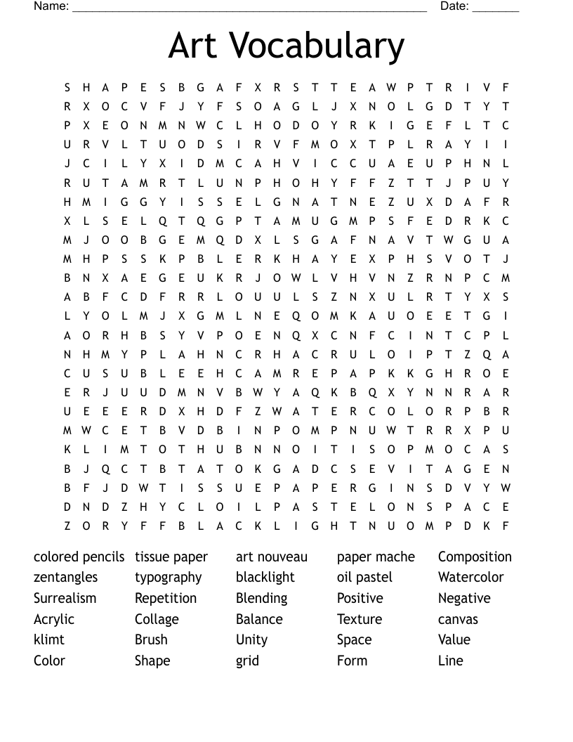 Art Vocabulary Word Search