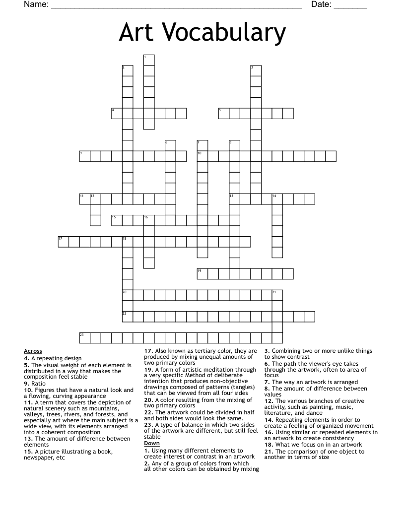 Art Vocabulary Crossword
