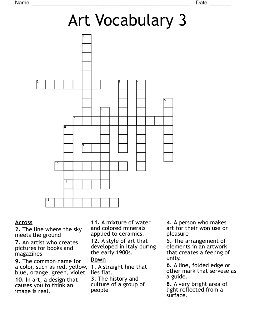 Art Vocabulary 3 Crossword