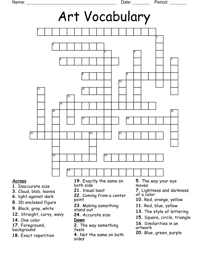 Art Vocabulary Crossword