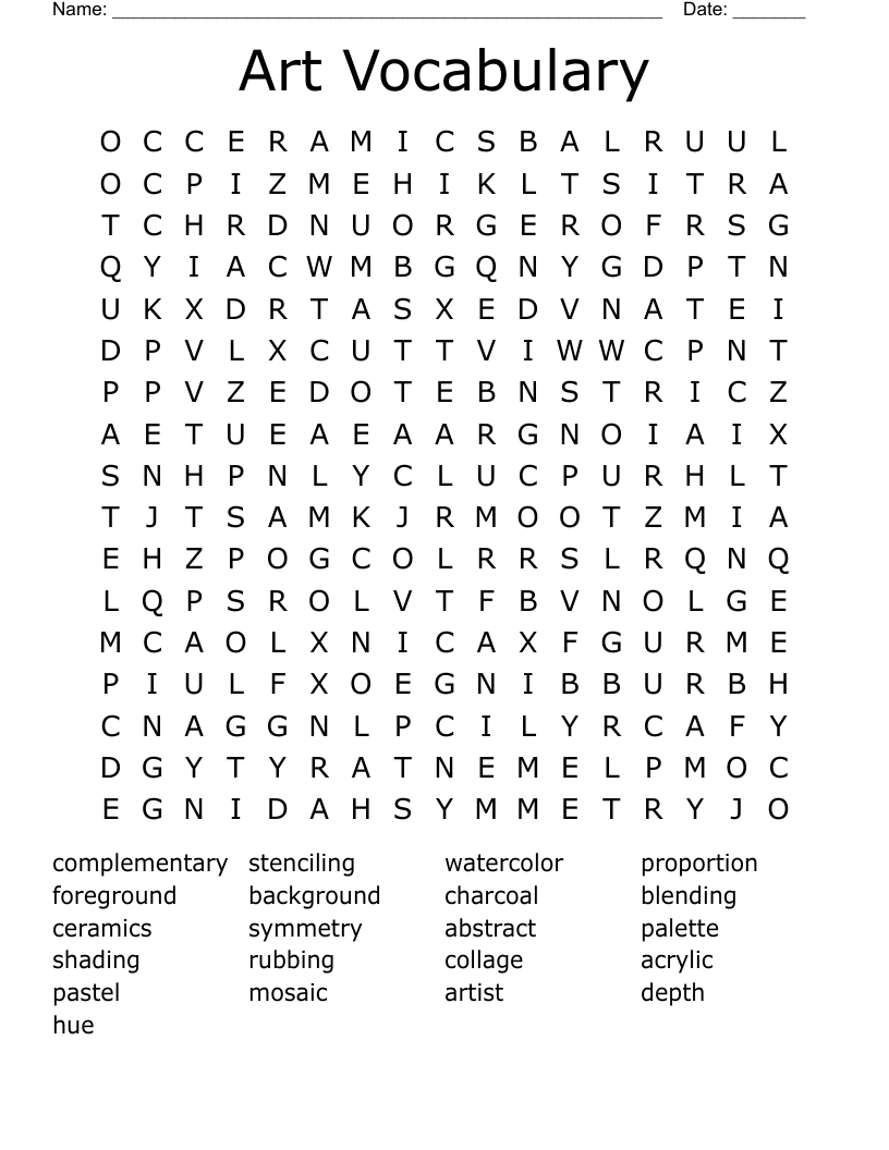 Art Vocabulary Word Search