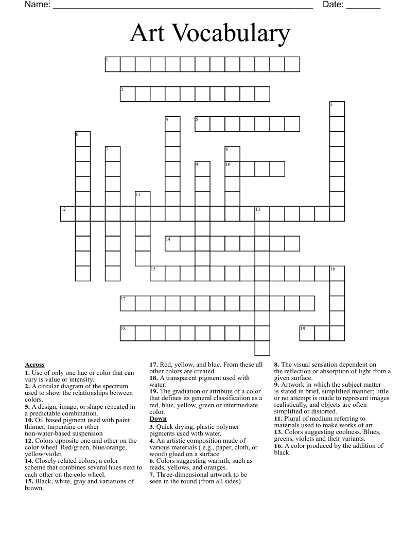 Art Vocabulary Crossword