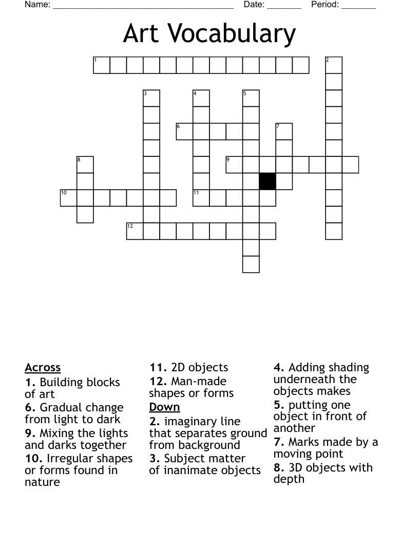 Art Vocabulary Crossword