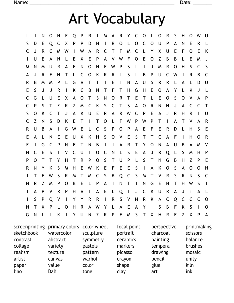 Art Vocabulary Word Search
