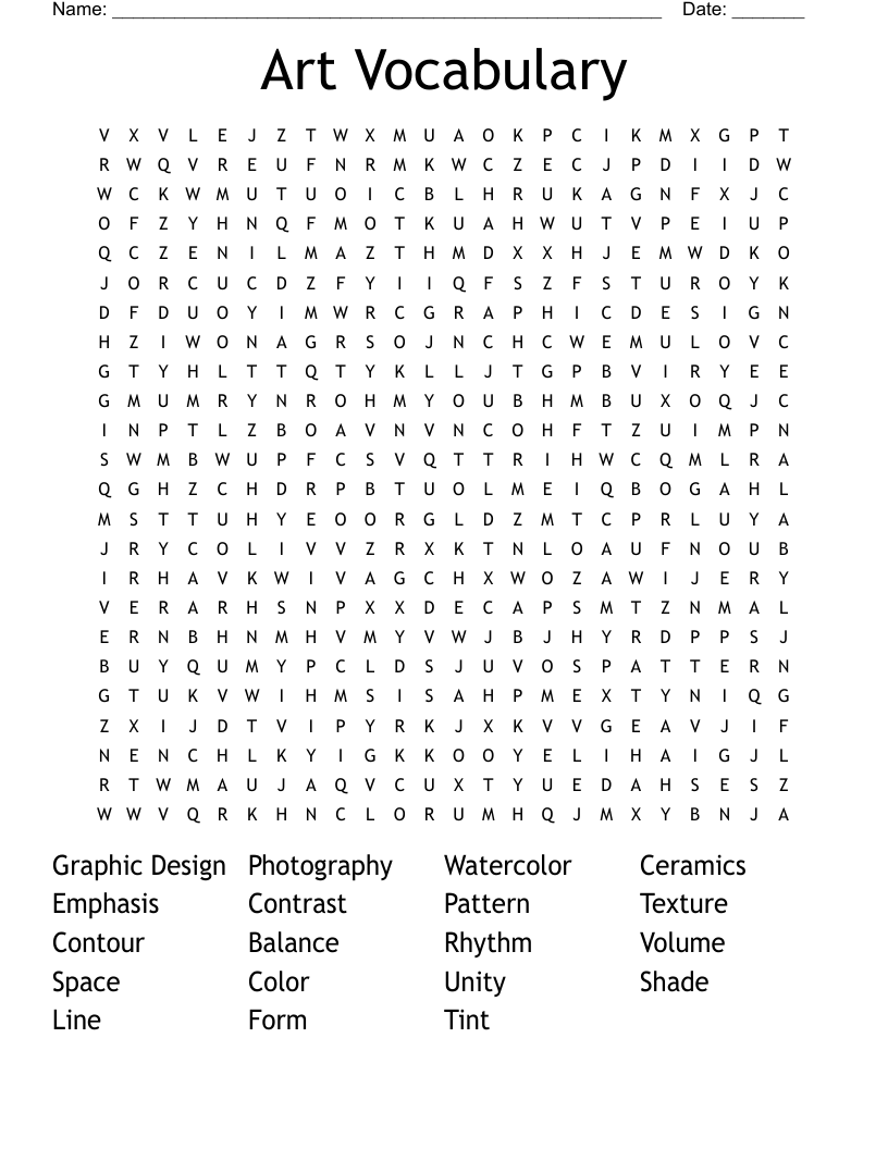 Art Vocabulary Word Search