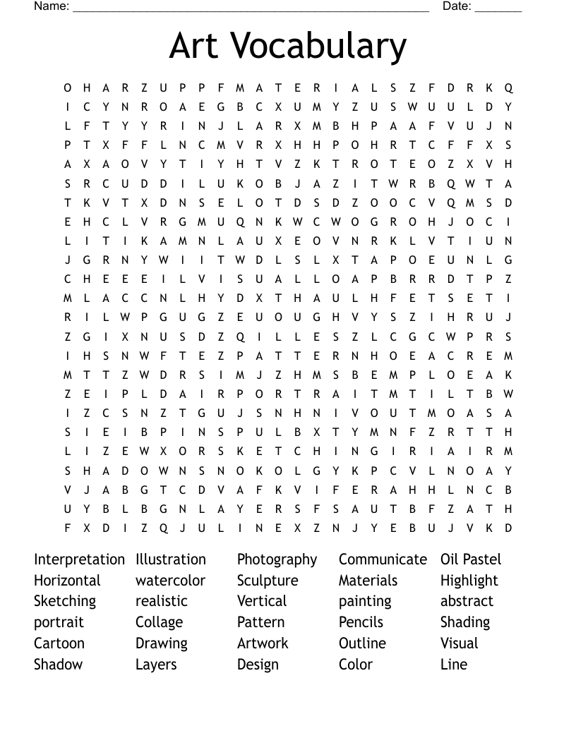 Art Vocabulary Word Search