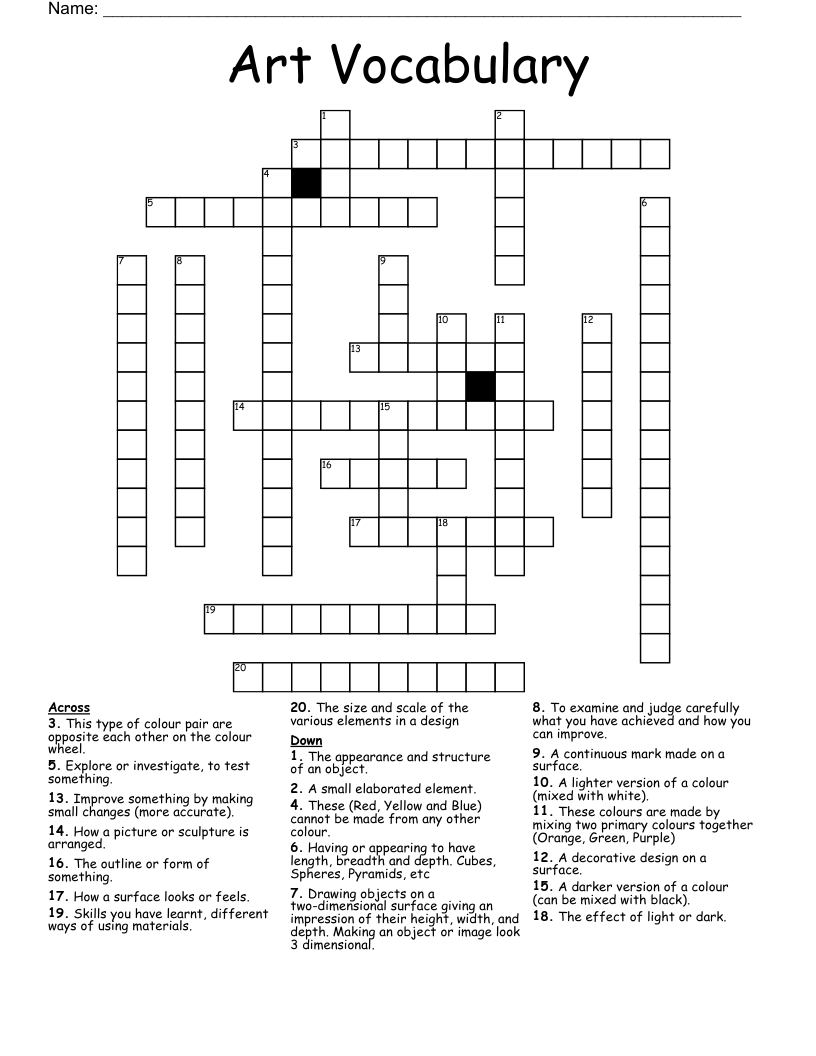 Art Vocabulary Crossword