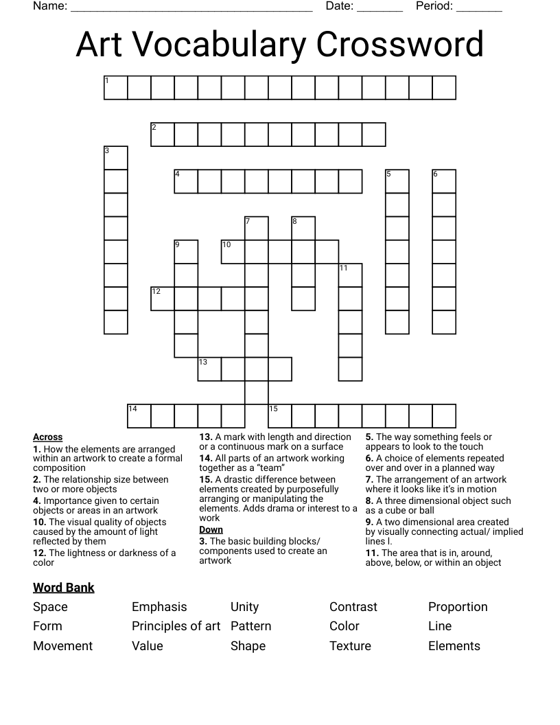 Art Vocabulary Crossword