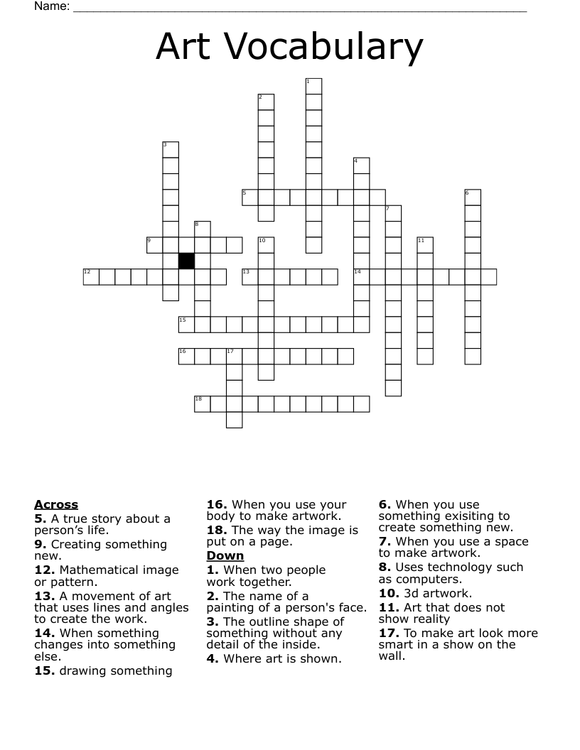 Art Vocabulary  Crossword