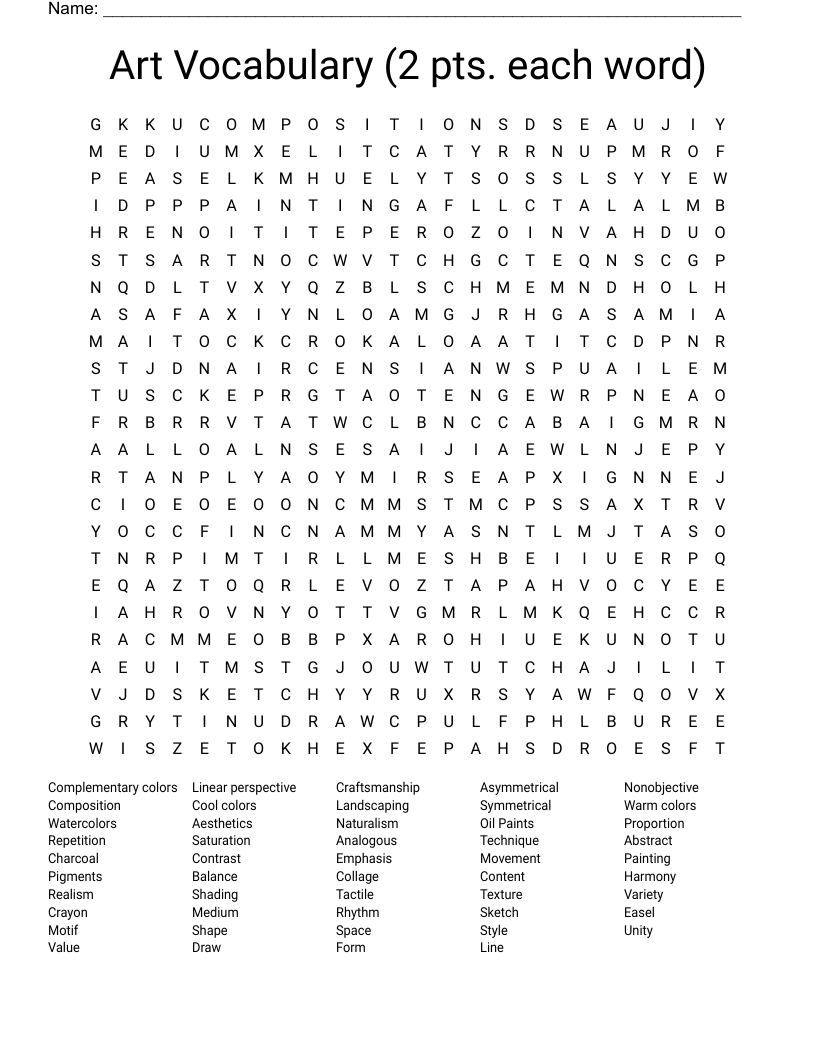 Art Vocabulary      (2 pts. each word) Word Search