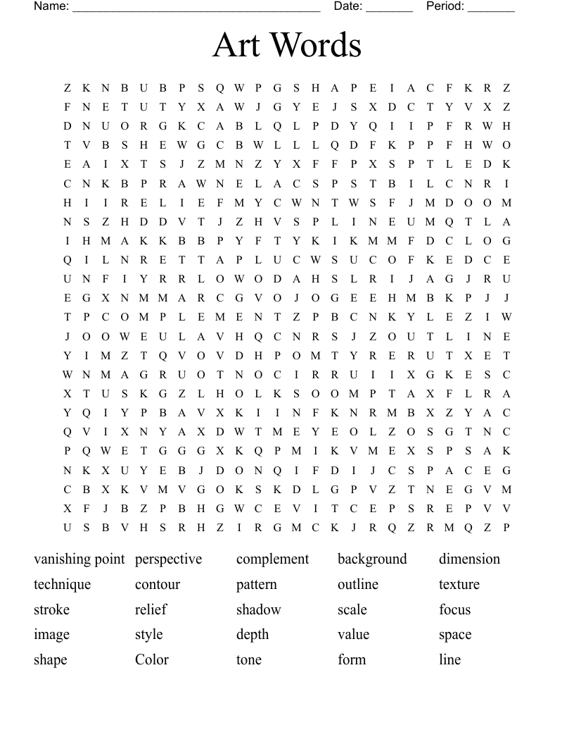 Art Words Word Search