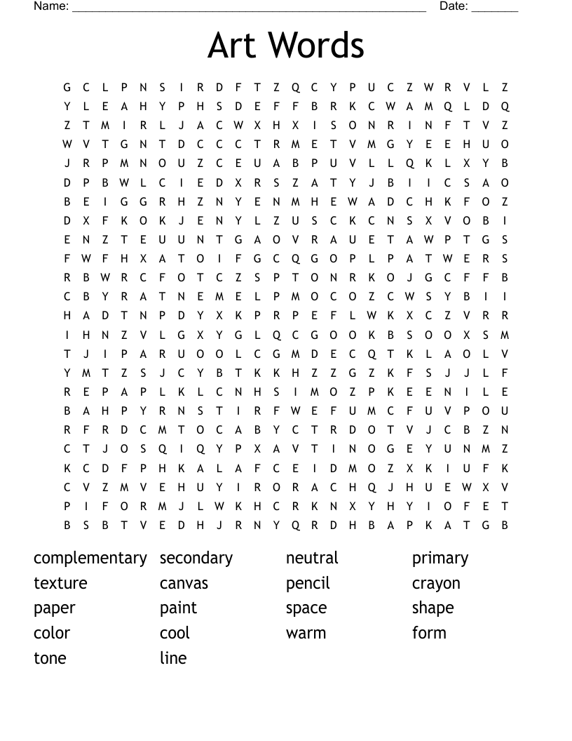 Art Words Word Search