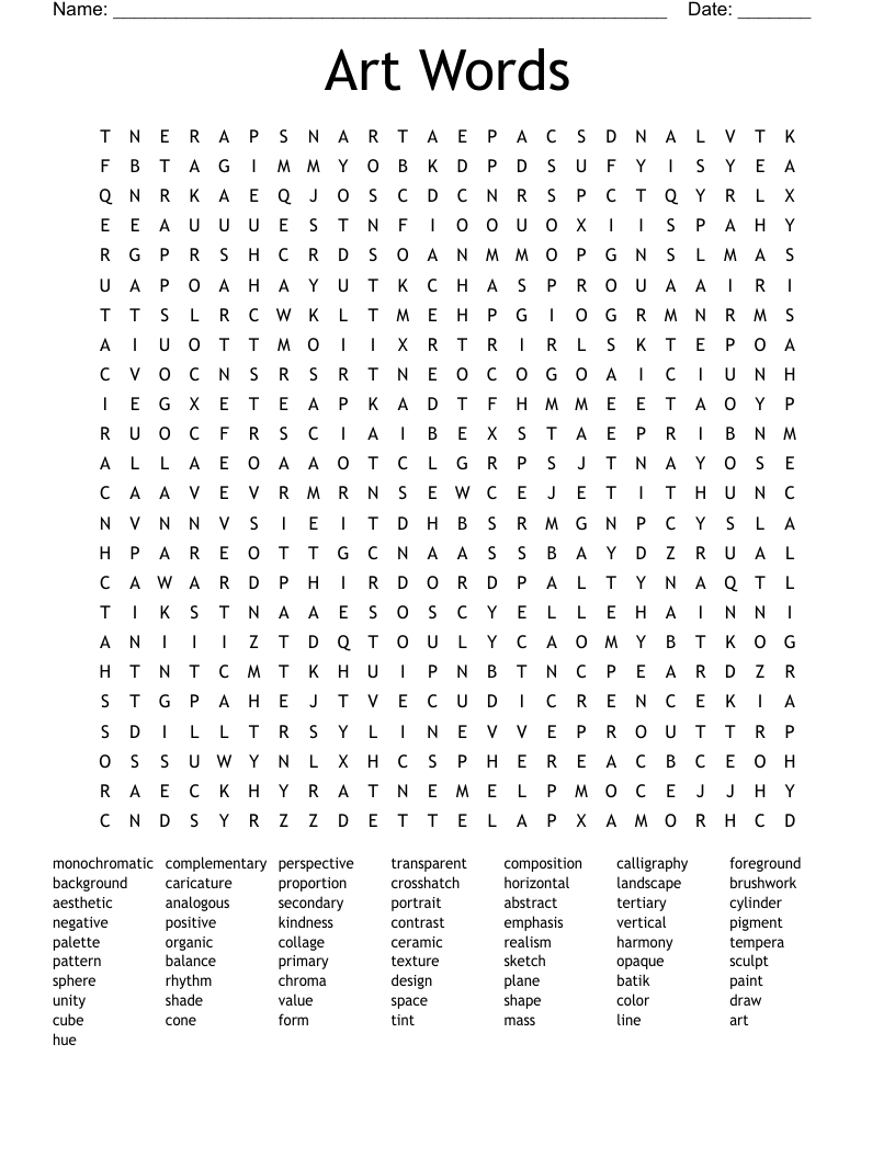 Art Words Word Search