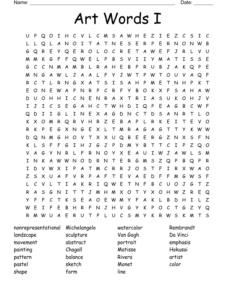 Art Words I Word Search