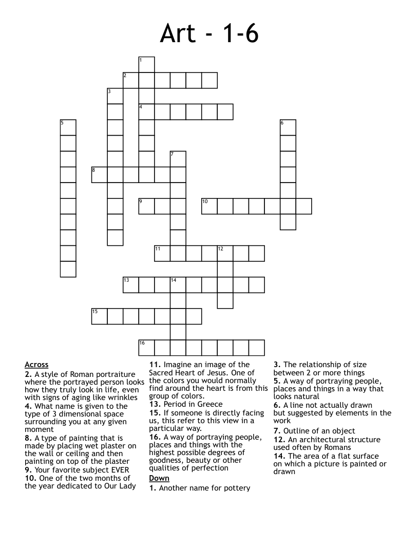 Art - 1-6 Crossword