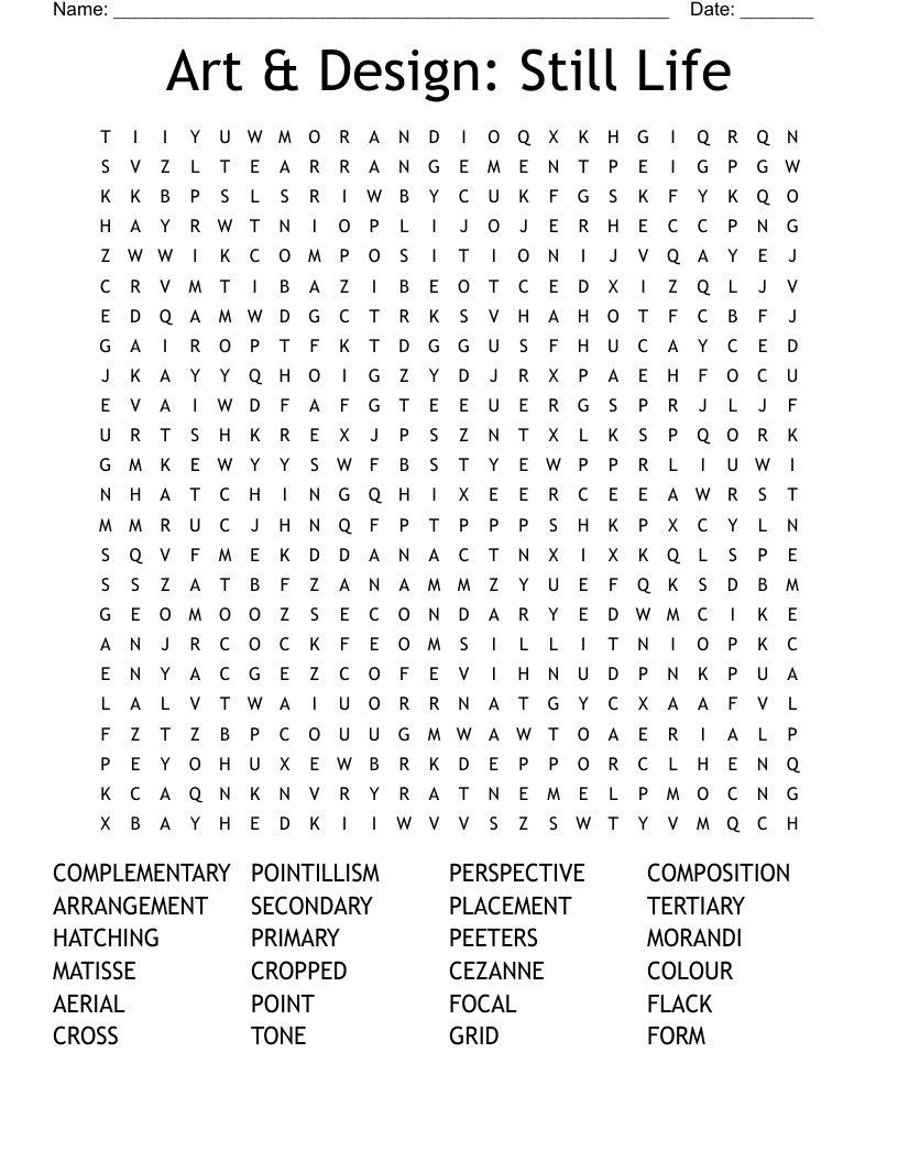Art & Design: Still Life  Word Search