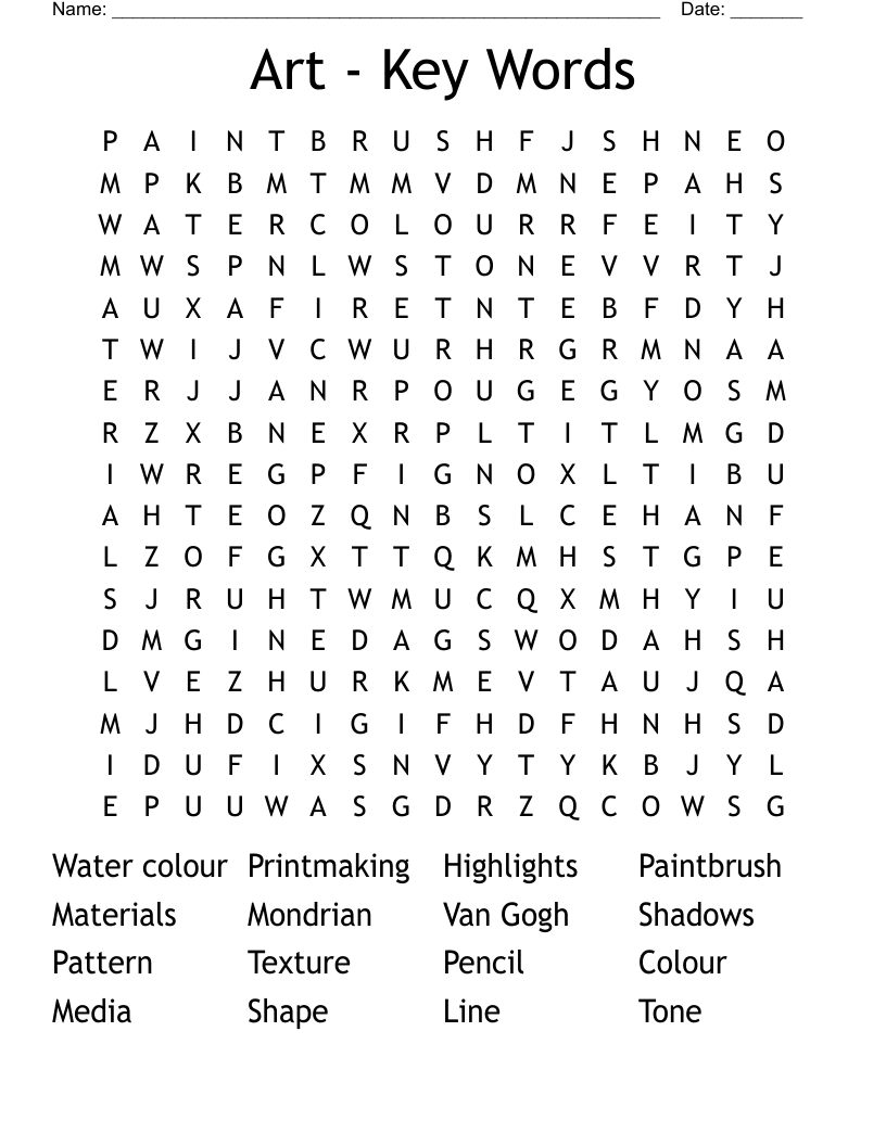 Art - Key Words Word Search