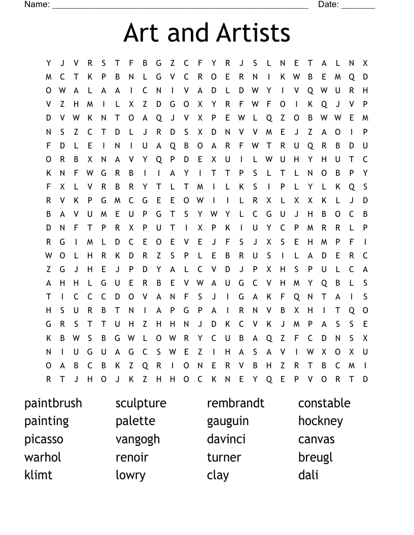 Art and Artists Word Search