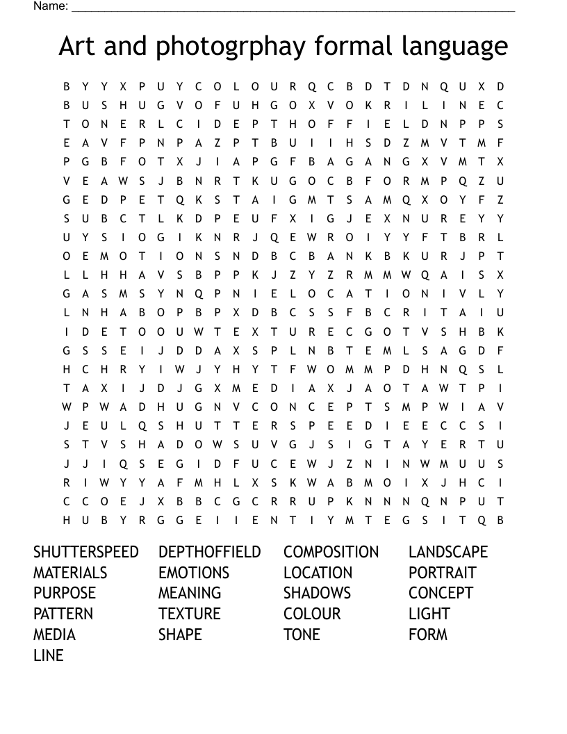 Art and photogrphay formal language Word Search