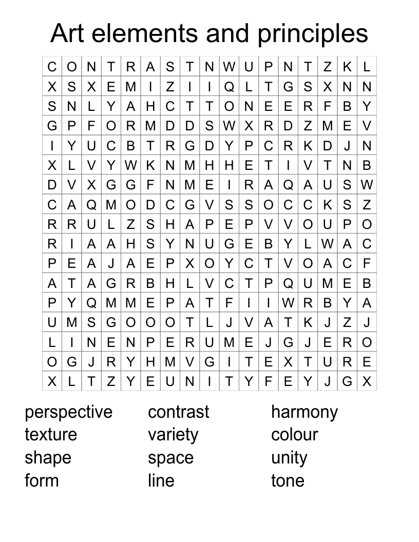 Art elements and principles Word Search