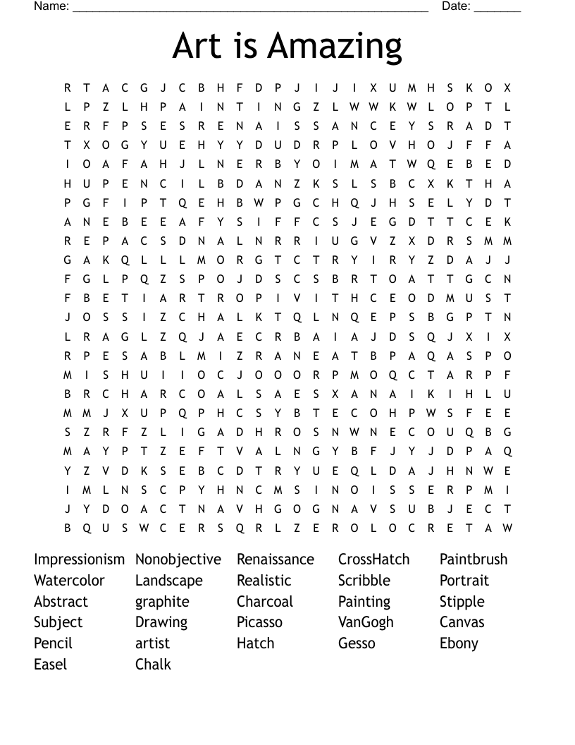 Art is Amazing Word Search