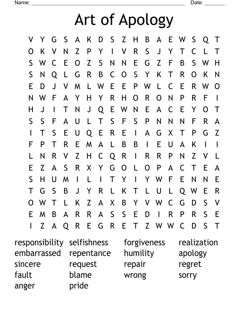 Art of Apology Word Search