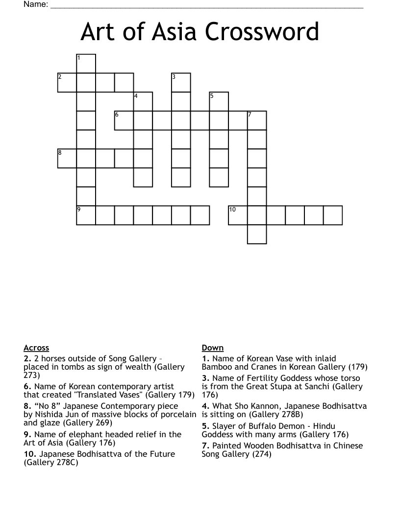Art of Asia Crossword