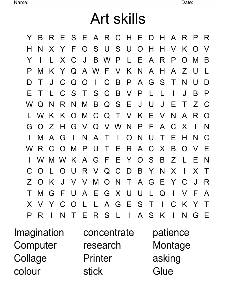 Art skills Word Search
