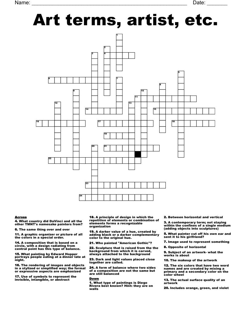 Art terms, artist, etc. Crossword