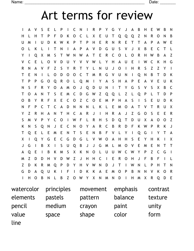 Art terms for review Word Search
