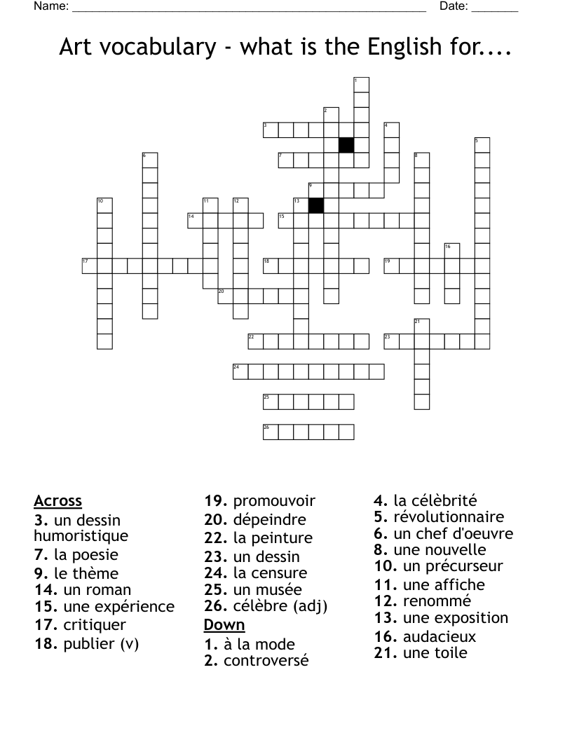 Art vocabulary - what is the English for.... Crossword