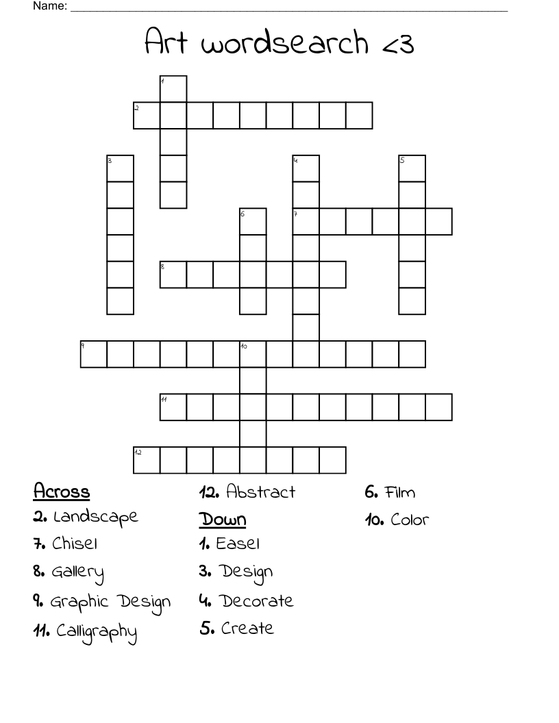 Art wordsearch <3 Crossword