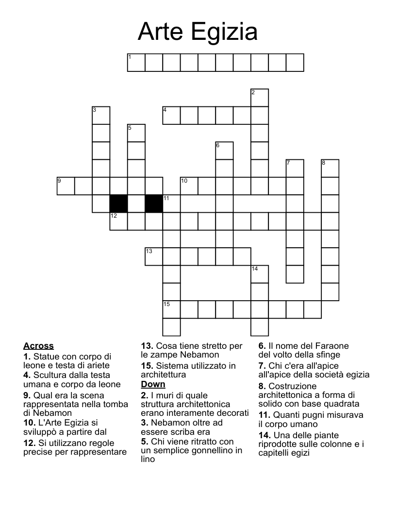Arte Egizia Crossword