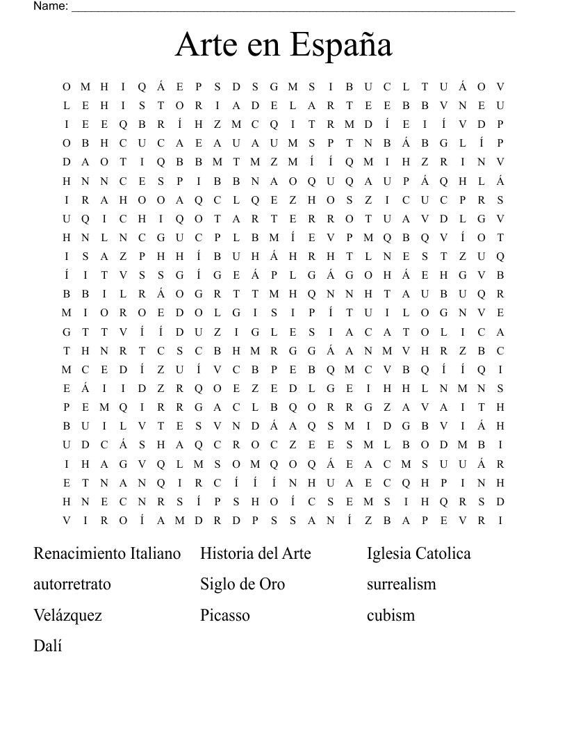 Arte en España Word Search