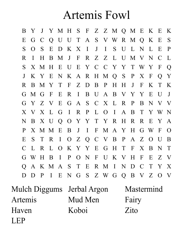 Artemis Fowl Word Search