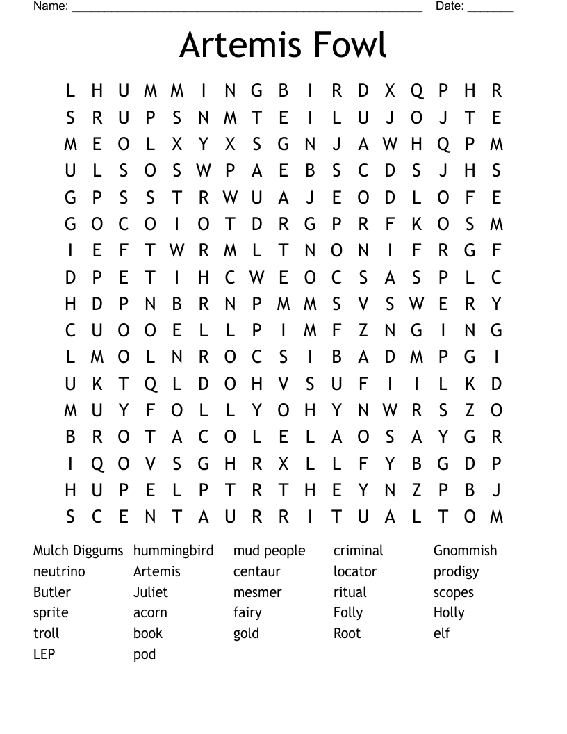 Artemis Fowl Word Search