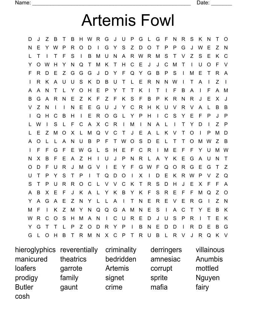 Artemis Fowl Word Search