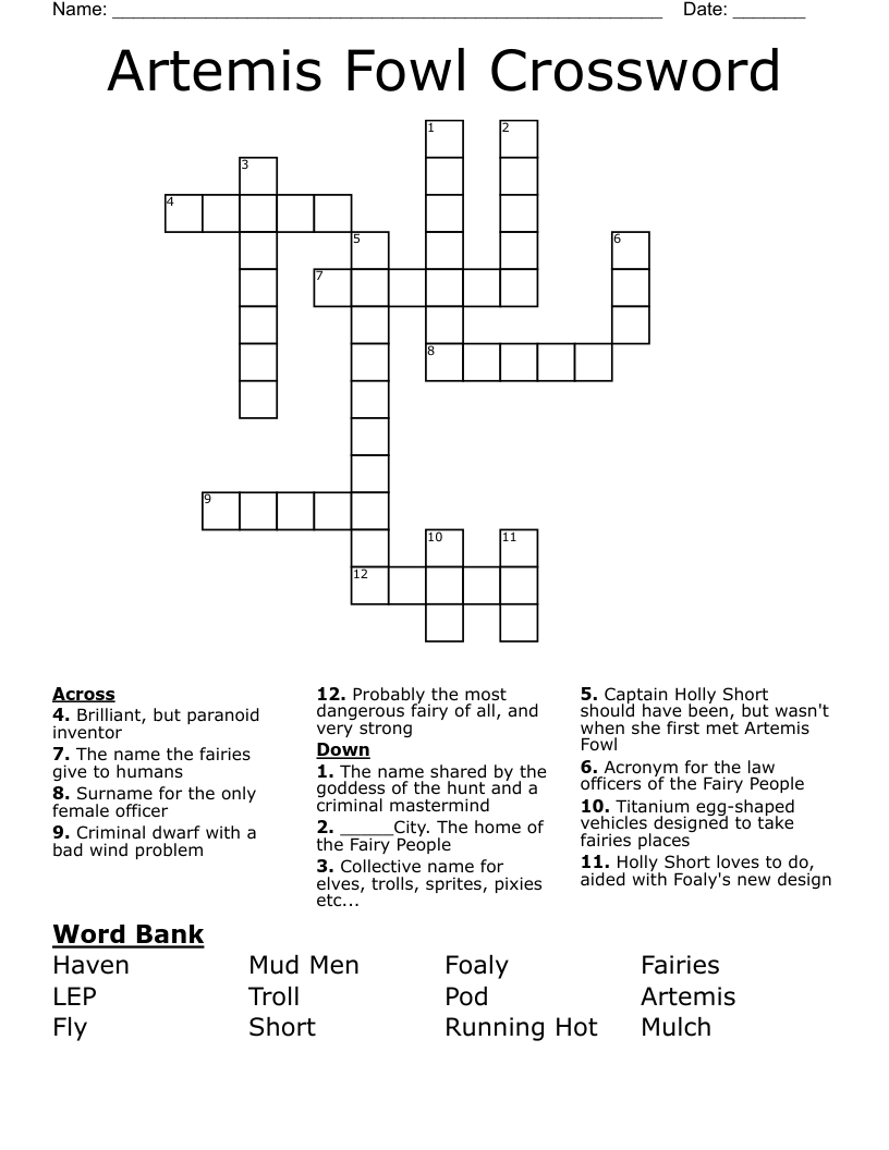 Artemis Fowl Crossword