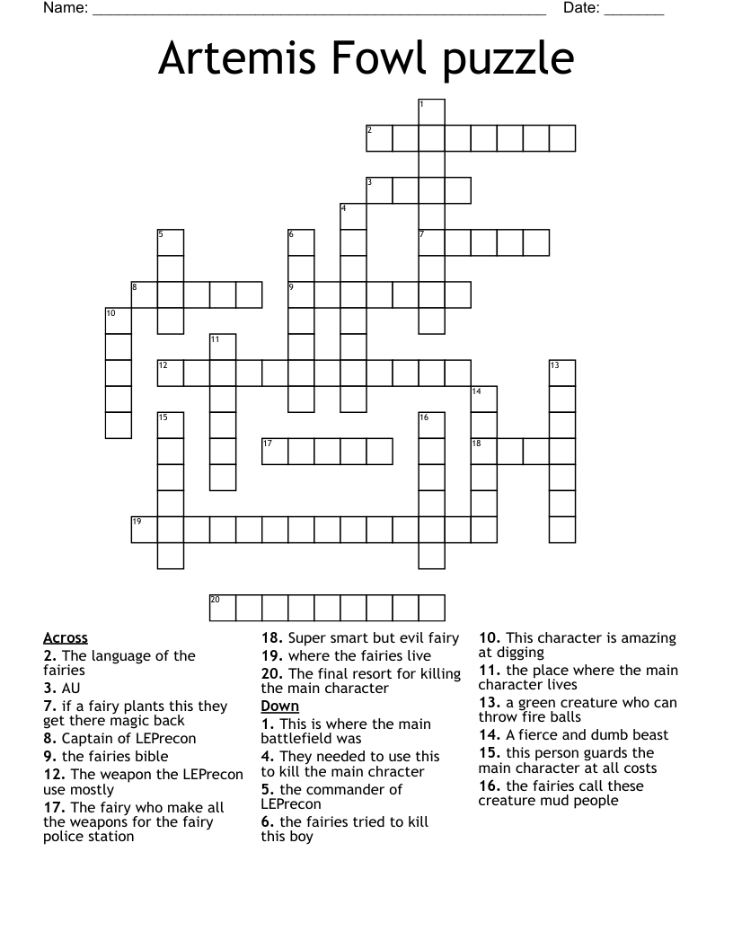 Artemis Fowl puzzle Crossword