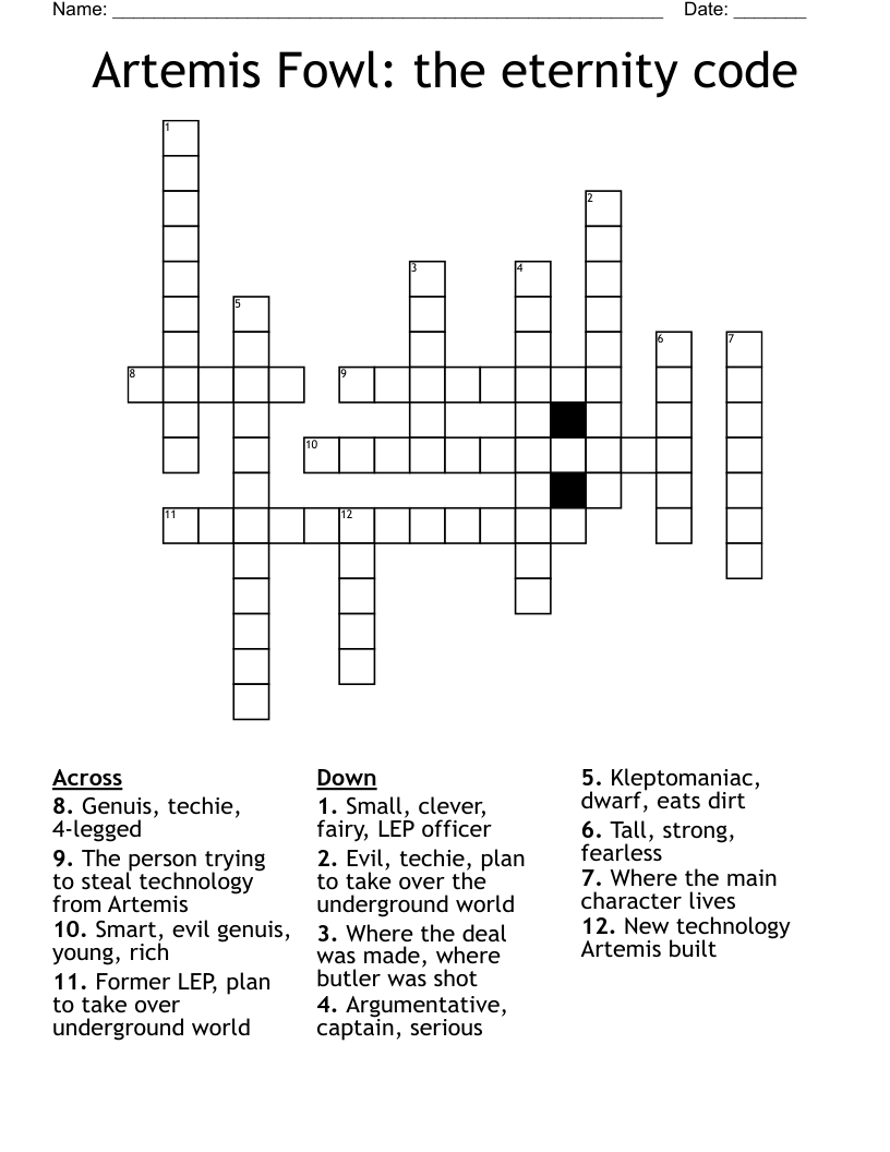 Artemis Fowl: the eternity code Crossword