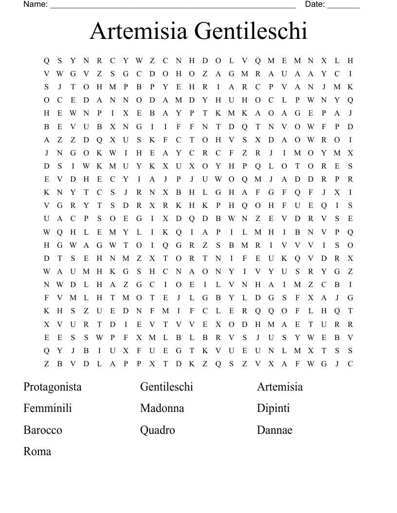 Artemisia Gentileschi Word Search