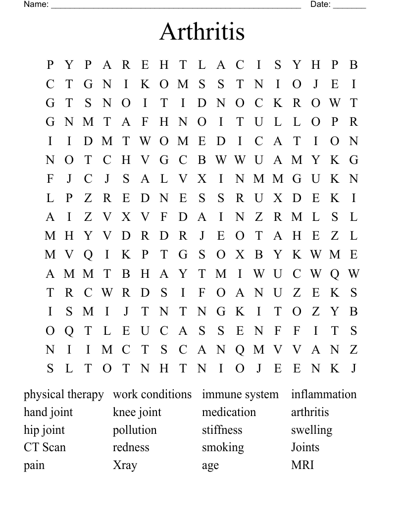 Arthritis Word Search