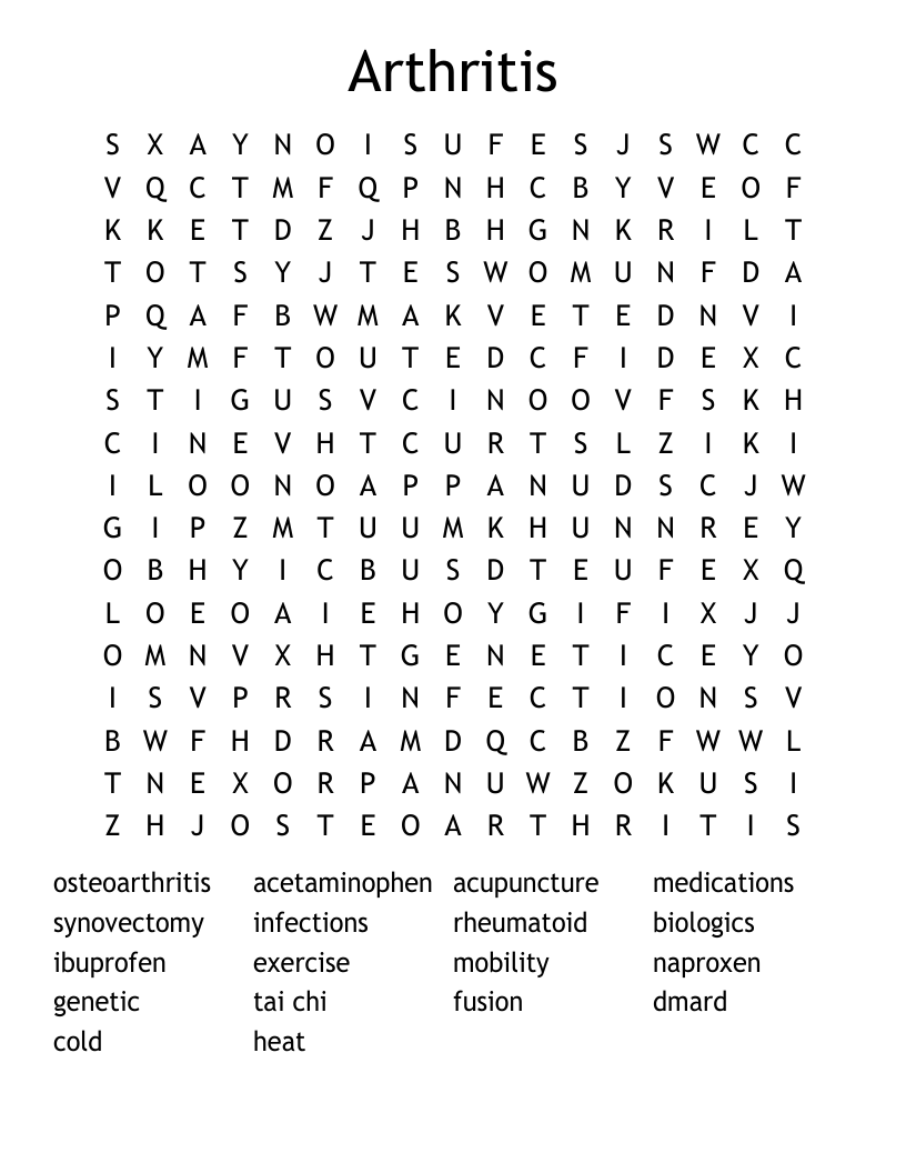 Arthritis Word Search