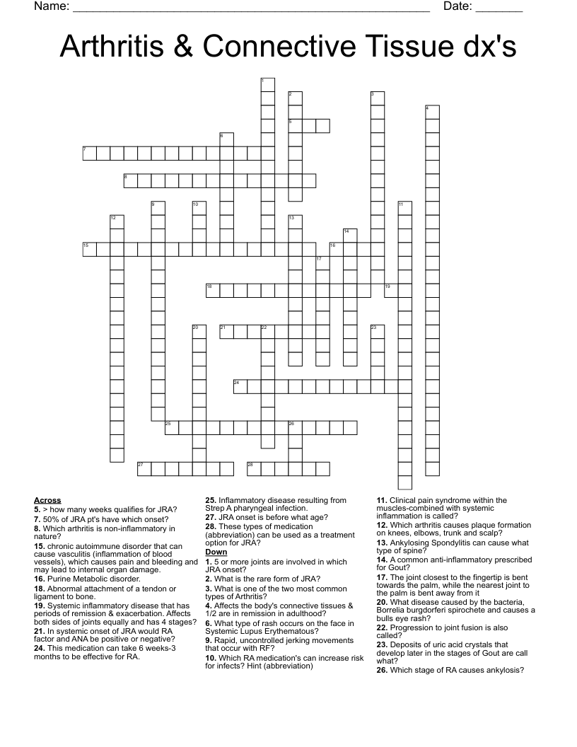 Arthritis & Connective Tissue dx's Crossword
