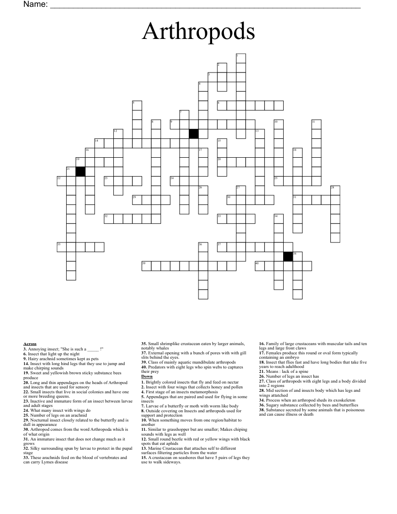 Arthropods Crossword
